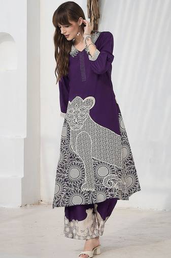 Geometric Printed V-Neck A-Line Kurta & Palazzos