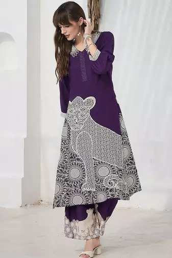 Geometric Printed V-Neck A-Line Kurta & Palazzos