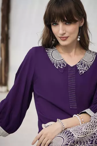 Geometric Printed V-Neck A-Line Kurta & Palazzos
