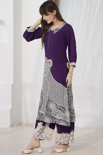 Geometric Printed V-Neck A-Line Kurta & Palazzos