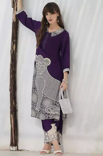 Geometric Printed V-Neck A-Line Kurta & Palazzos
