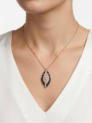 925 Sterling Silver Rose Gold & Black Leaf Pendant Necklace Set  for Women 1