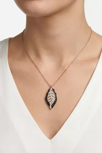 925 Sterling Silver Rose Gold & Black Leaf Pendant Necklace Set  for Women