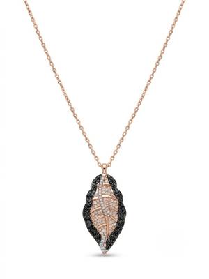 925 Sterling Silver Rose Gold & Black Leaf Pendant Necklace Set  for Women 2