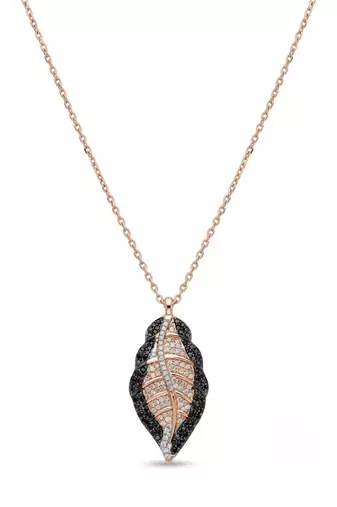 925 Sterling Silver Rose Gold & Black Leaf Pendant Necklace Set  for Women