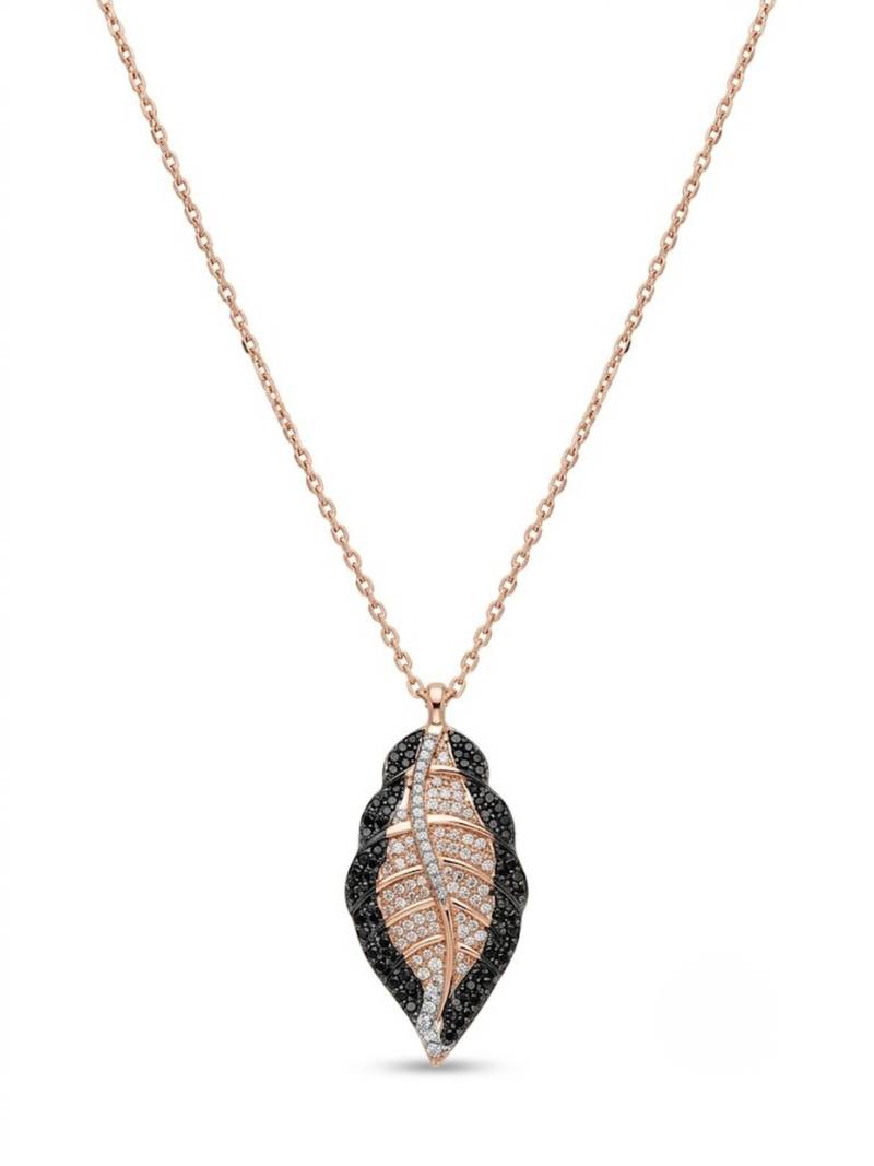 925 Sterling Silver Rose Gold & Black Leaf Pendant Necklace Set  for Women
