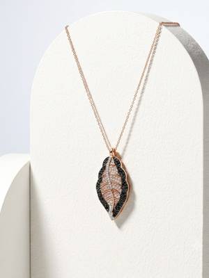 925 Sterling Silver Rose Gold & Black Leaf Pendant Necklace Set  for Women 3