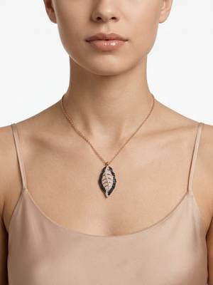 925 Sterling Silver Rose Gold & Black Leaf Pendant Necklace Set  for Women 4