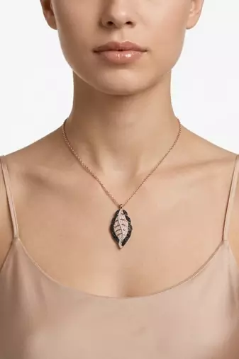 925 Sterling Silver Rose Gold & Black Leaf Pendant Necklace Set  for Women