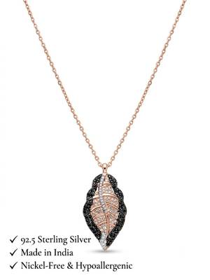 925 Sterling Silver Rose Gold & Black Leaf Pendant Necklace Set  for Women 5