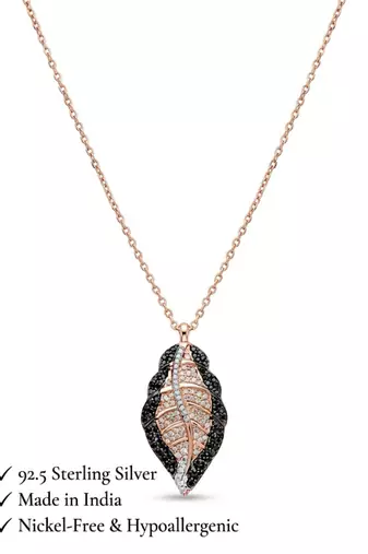 925 Sterling Silver Rose Gold & Black Leaf Pendant Necklace Set  for Women