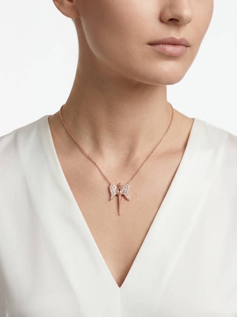 925 Sterling Silver Rose Gold Guardian Angel Pendant NecklaceSet  for Women