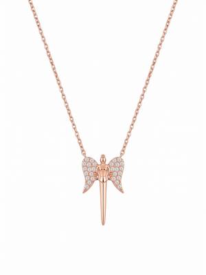 925 Sterling Silver Rose Gold Guardian Angel Pendant NecklaceSet  for Women 2