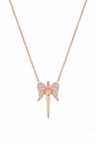 925 Sterling Silver Rose Gold Guardian Angel Pendant NecklaceSet  for Women