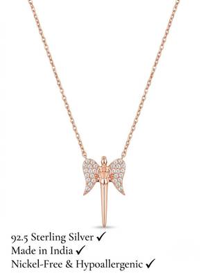 925 Sterling Silver Rose Gold Guardian Angel Pendant NecklaceSet  for Women 3