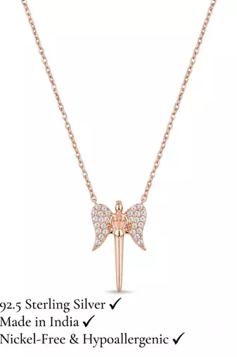 925 Sterling Silver Rose Gold Guardian Angel Pendant NecklaceSet  for Women