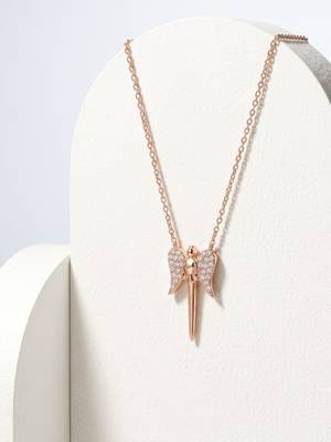 925 Sterling Silver Rose Gold Guardian Angel Pendant NecklaceSet  for Women 5