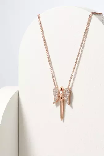 925 Sterling Silver Rose Gold Guardian Angel Pendant NecklaceSet  for Women