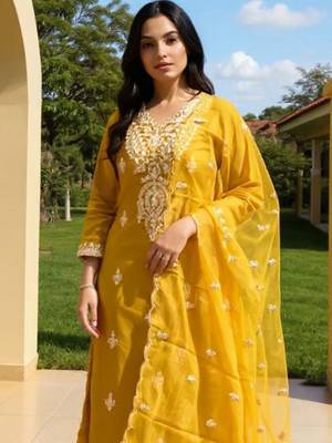 Women Ethnic Motifs Embroidered Regular Kurta with Trousers & Dupatta 1
