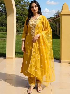 Women Ethnic Motifs Embroidered Regular Kurta with Trousers & Dupatta 2
