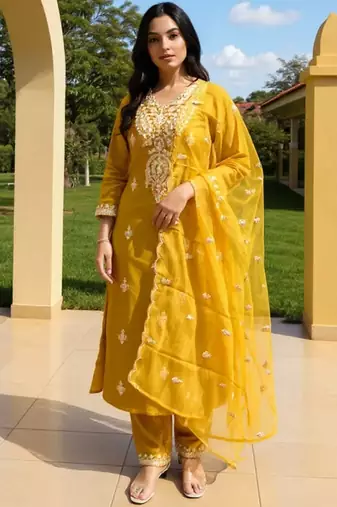 Women Ethnic Motifs Embroidered Regular Kurta with Trousers & Dupatta