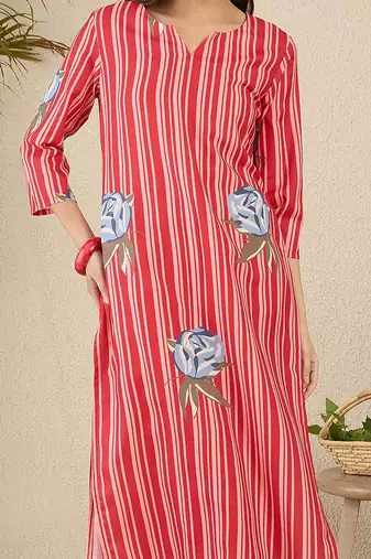 Women Solid V-Neck Regular Kurta with Trousers