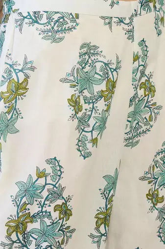 Floral Printed V Neck A Line Pleated Pure Cotton Kurta With Trousers