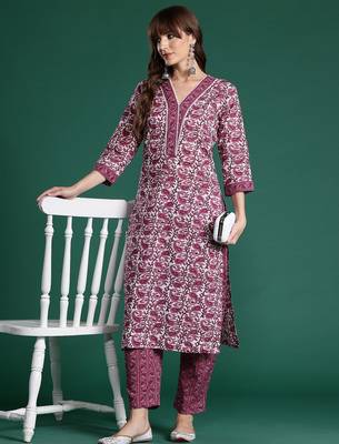 Paisley Printed Pure Cotton Kurta with Trousers 1