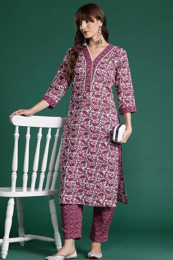 Paisley Printed Pure Cotton Kurta with Trousers