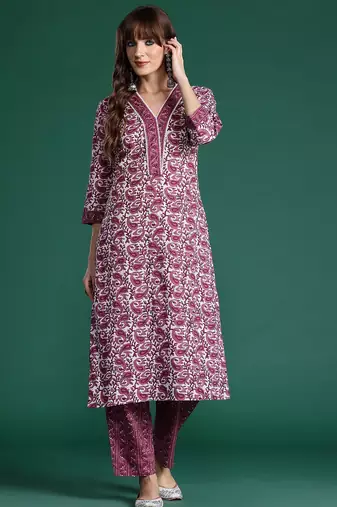 Paisley Printed Pure Cotton Kurta with Trousers