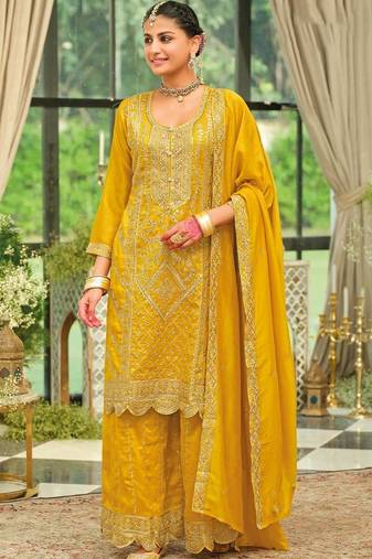 Women Ethnic Motifs Embroidered Regular Sequinned Kurta with Palazzos & With Dupatta