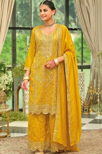 Women Ethnic Motifs Embroidered Regular Sequinned Kurta with Palazzos & With Dupatta