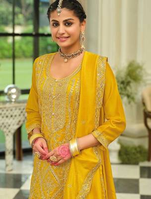 Women Ethnic Motifs Embroidered Regular Sequinned Kurta with Palazzos & With Dupatta 4