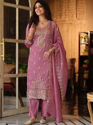 Women Ethnic Motifs Embroidered Regular Thread Work Kurta with Trousers & With Dupatta 1