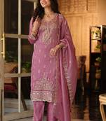 Women Ethnic Motifs Embroidered Regular Thread Work Kurta with Trousers & With Dupatta