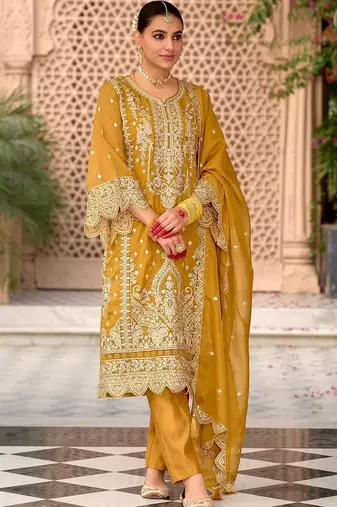 Women Ethnic Motifs Embroidered Regular Thread Work Kurta With Trousers & Dupatta