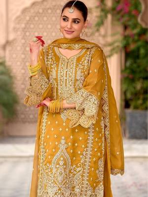Women Ethnic Motifs Embroidered Regular Thread Work Kurta With Trousers & Dupatta 4