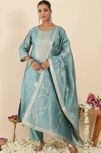 Women Ethnic Motifs Regular Kurta with Trousers & With Dupatta