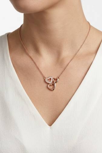 925 Sterling Silver Rose Gold  Triple Heart Pendant Necklace Set  for Women