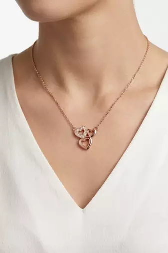 925 Sterling Silver Rose Gold  Triple Heart Pendant Necklace Set  for Women