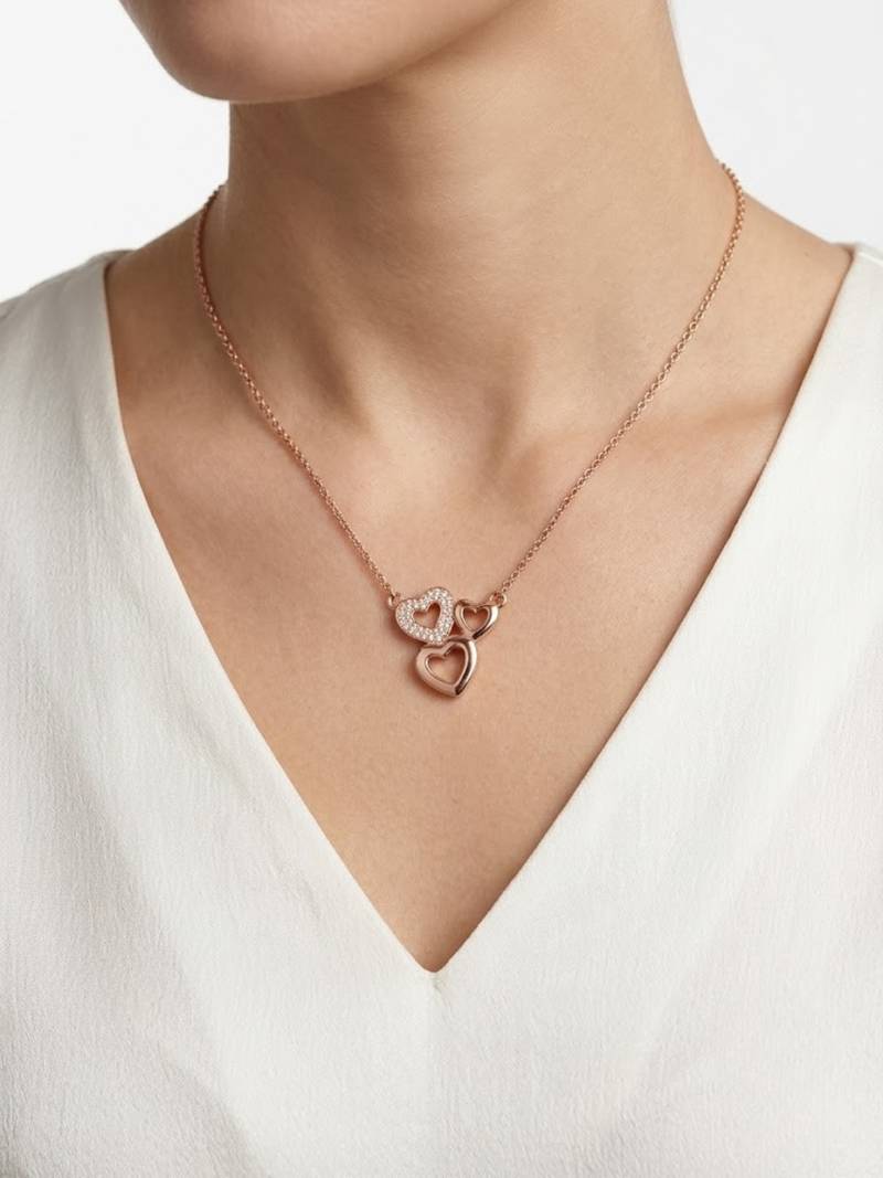 925 Sterling Silver Rose Gold  Triple Heart Pendant Necklace Set  for Women