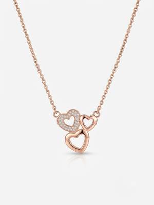 925 Sterling Silver Rose Gold  Triple Heart Pendant Necklace Set  for Women 2