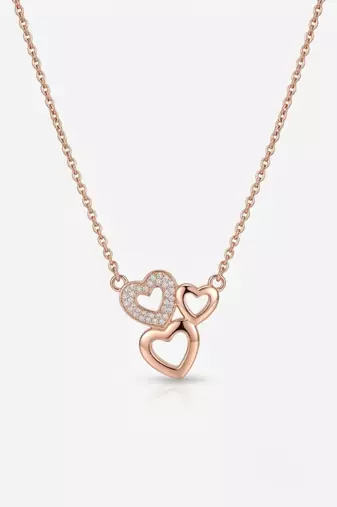 925 Sterling Silver Rose Gold  Triple Heart Pendant Necklace Set  for Women