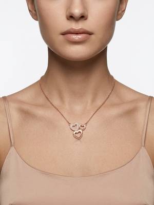 925 Sterling Silver Rose Gold  Triple Heart Pendant Necklace Set  for Women 3
