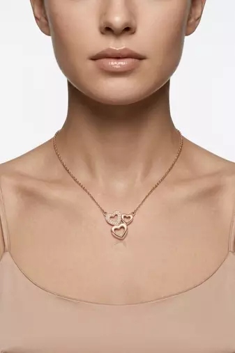 925 Sterling Silver Rose Gold  Triple Heart Pendant Necklace Set  for Women