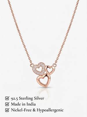 925 Sterling Silver Rose Gold  Triple Heart Pendant Necklace Set  for Women 4