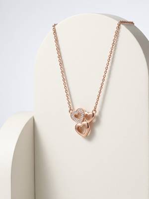 925 Sterling Silver Rose Gold  Triple Heart Pendant Necklace Set  for Women 5