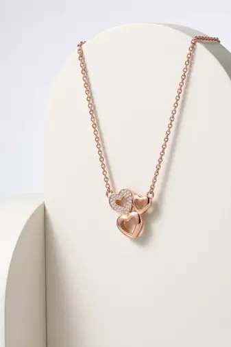925 Sterling Silver Rose Gold  Triple Heart Pendant Necklace Set  for Women