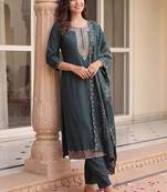 Women Ethnic Motifs Embroidered Regular Thread Work Kurta with Trousers & With Dupatta