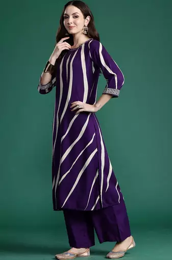 Women Printed Regular Thread Work Kurta with Palazzos